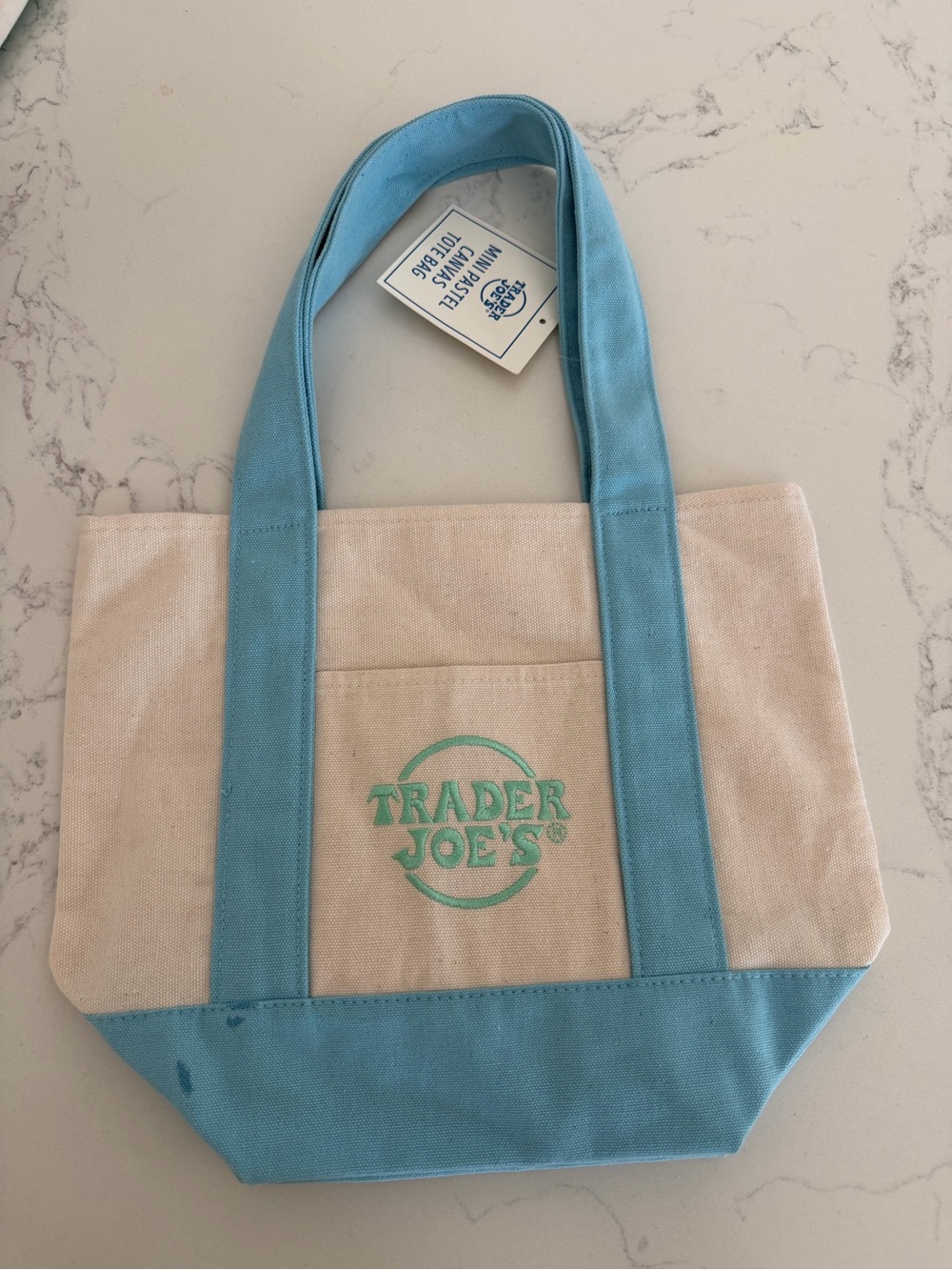 Trader Joe’s Cream and Light Blue Canvas Tote Bag